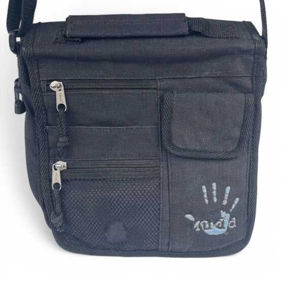 VTG 90s Y2K Mudd Black Messenger Bag Crossbody Canvas Pockets School Goth Defect - Picture 2 of 14